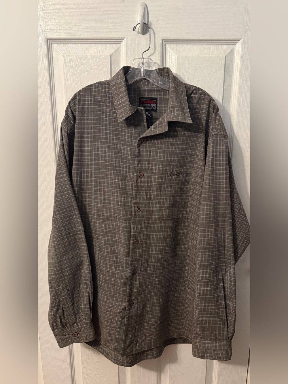 FUBU Men's Brown Plaid Button-Down Shirt